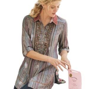 Soft Surroundings Womens Elena Embroidered Tunic Top Mesh Floral Size M